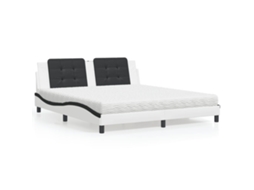 Cama com colchão Vidaxl Zadar 180x200 cm couro artificial preto e branco
