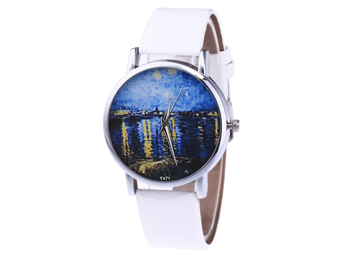 Relógio de pulso casual para casal, com pulseira de couro sintético, mostrador redondo simples, branco.