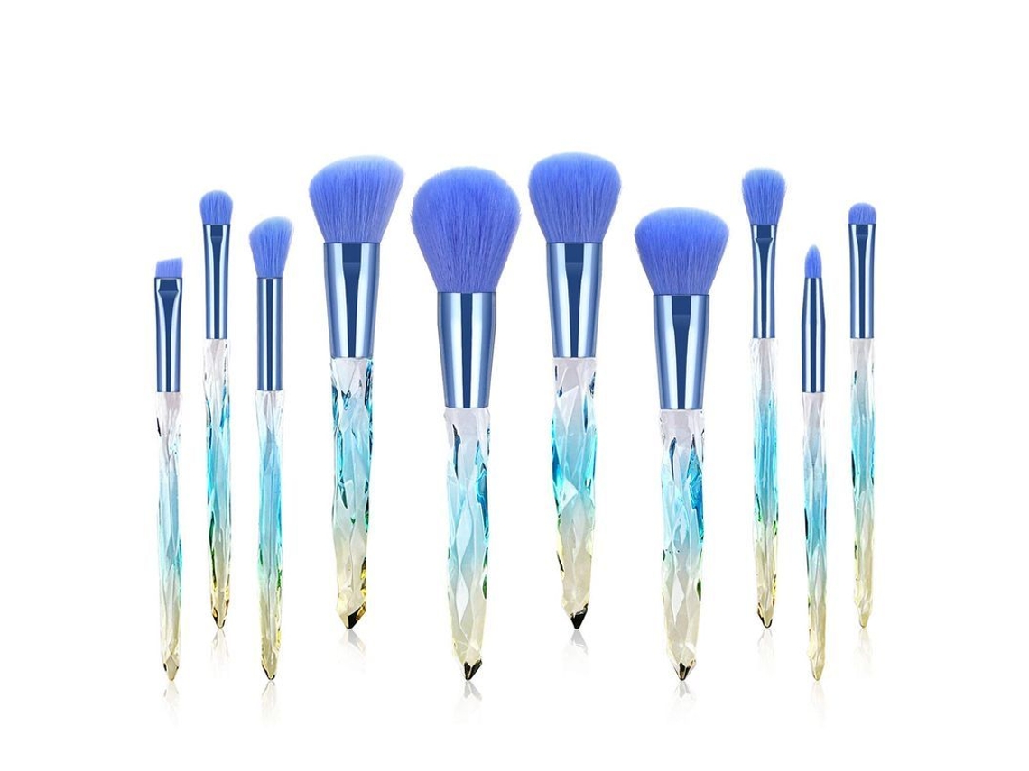 Conjunto De 10 Pincéis De Maquiagem Com Cabo De Cristal Para Base Blush Corretivo Sombra De Olhos