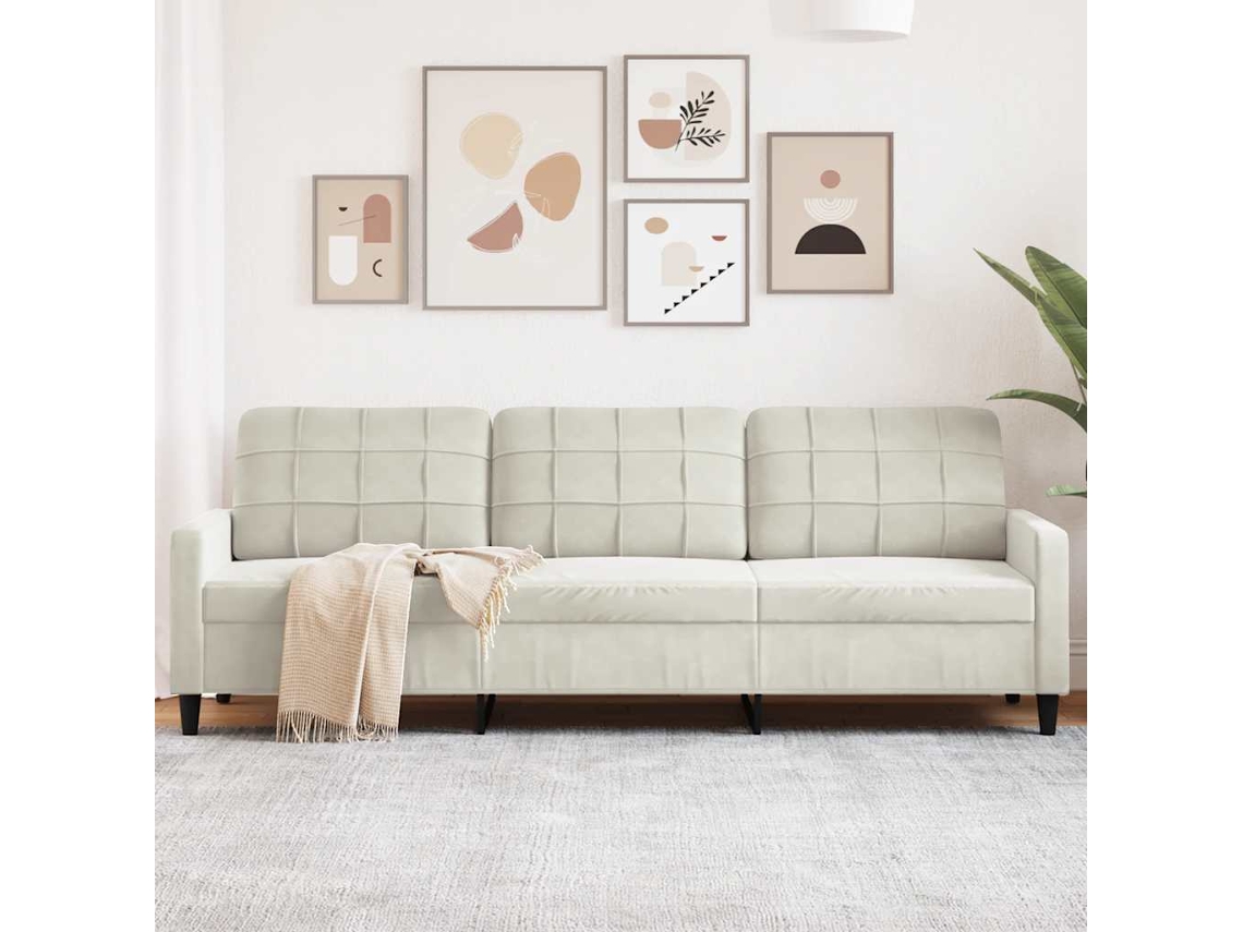 Vidaxl Sofá De 3 Lugares 210 Cm Veludo Cor Creme