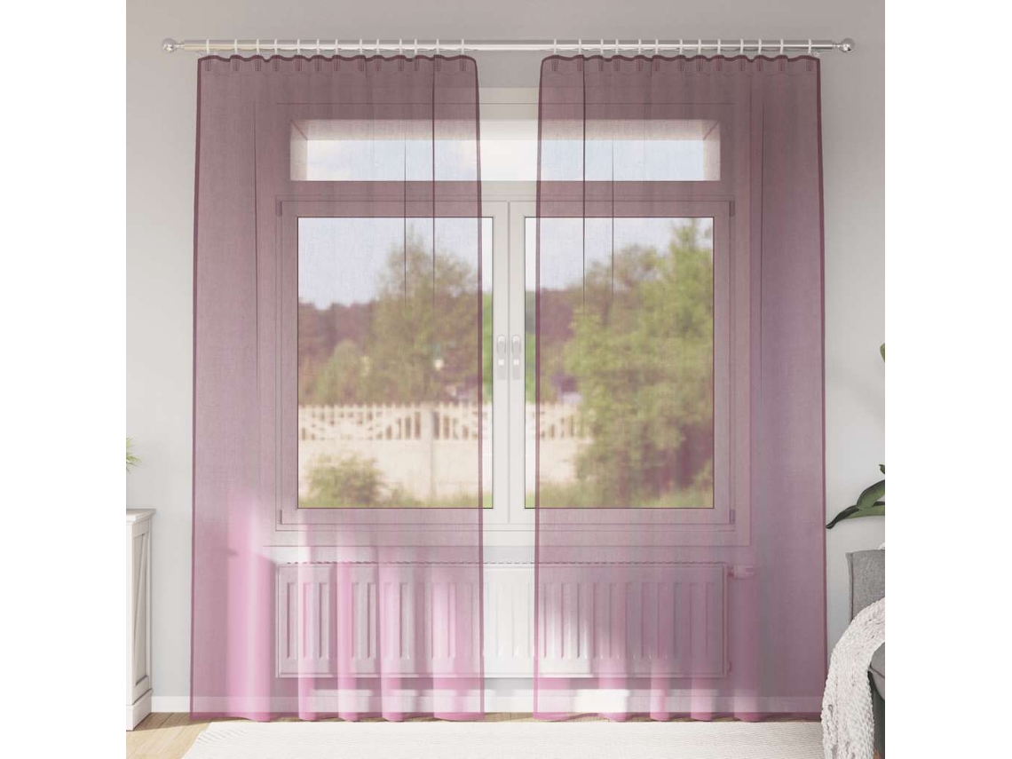 Vidaxl Cortinas De Voile Com Bolsos Para Varão 2 Pcs Roxo