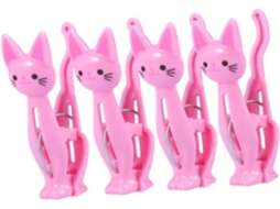 Alfinetes criativos e antiaderentes em formato de gato rosa para separar roupas em casa.
