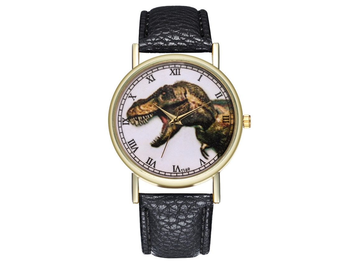 Reloj De Cuarzo Elegante Con Patrón De Dinosaurio Unisex Casual (negro)