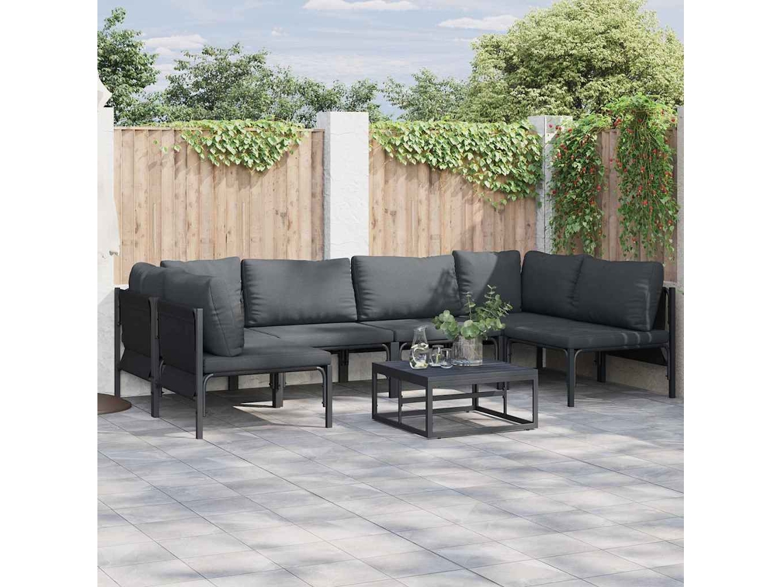 Vidaxl Conjunto De Sofá De Jardim 7 Unid. Preto Aço