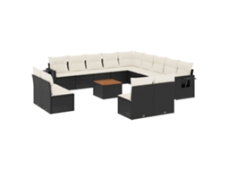 Conjunto 14 de sofás p/ jardim c/ almofadões VIDAXL vime PE preto
