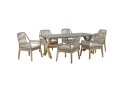 Conjunto De Refeição Com Cadeiras Beliani Olbia De Madeira De Acácia Creme 200x100x75