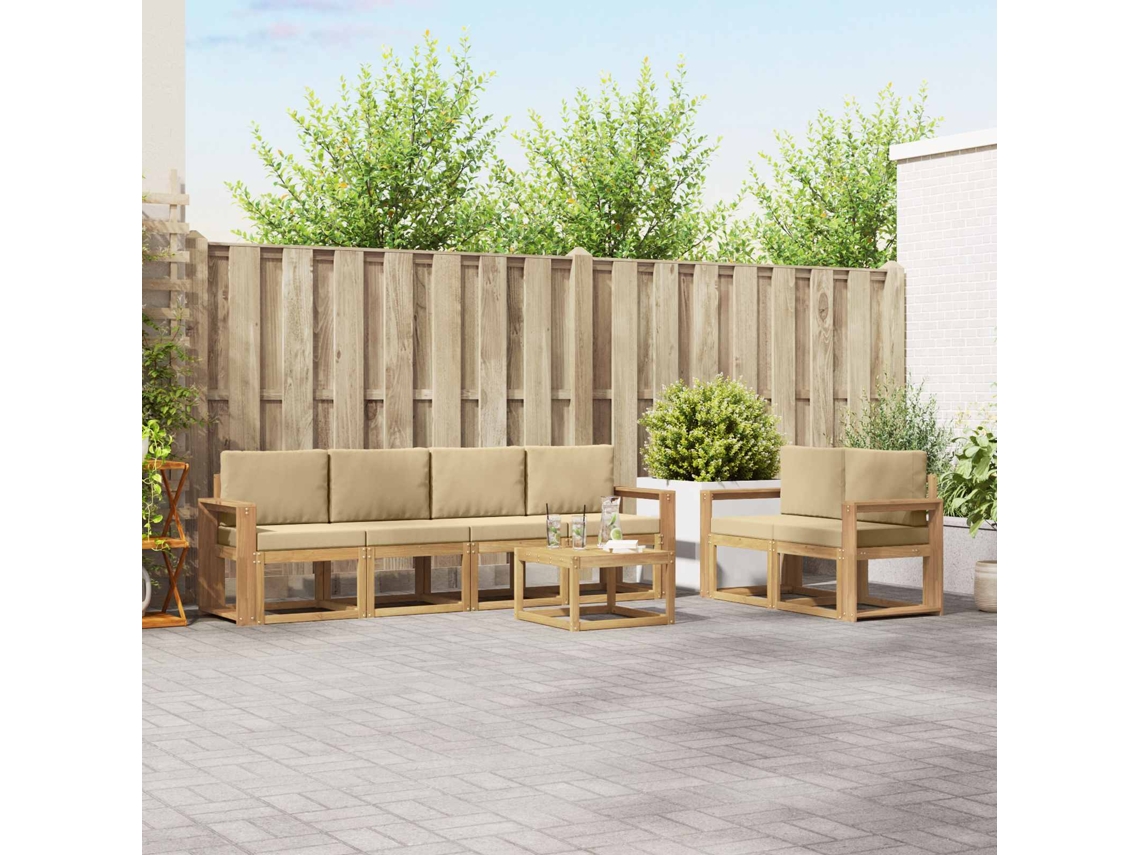 Vidaxl Conjunto De Sofás Para Exterior 7 Unid. Branco E Bege