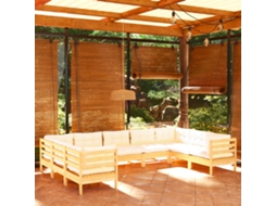 Vidaxl 9 Pcs Conjunto Lounge Jardim C/ Almofadões Cor Creme Pinho