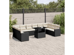 Vidaxl 11 Pcs Conjunto Sofás de Jardim C/ Almofadões Vime Pe Preto