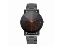 Relógio masculino com pulseira de aço e decoração com strass, design simétrico, preto.