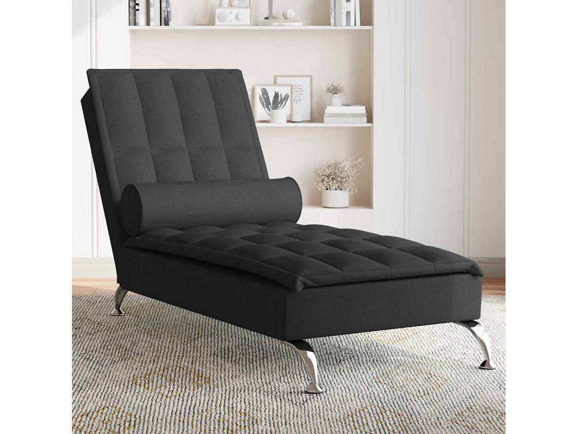 Vidaxl Chaise Lounge De Massagem Com Rolo Tecido Preto