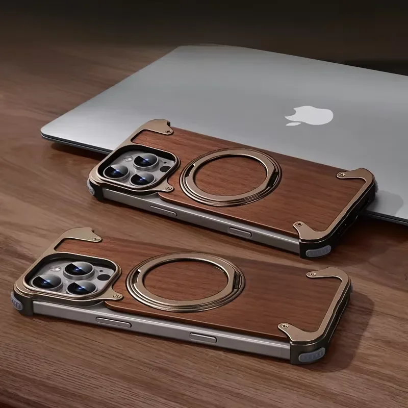 Capa De Madeira Maciça Para Iphone 14 Pro Max (amarela), Compatível Com O Suporte Giratório Magsafe De 360°.