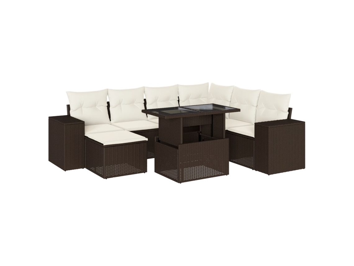 Conjunto 8 sofás de jardim c/ almofadões VIDAXL vime PE castanho