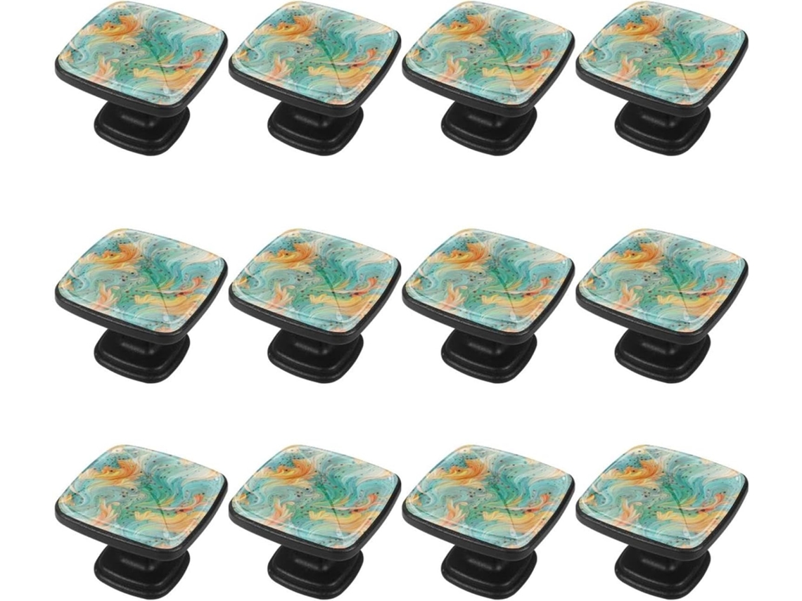 Puxadores Quadrados Para Armários De Cozinha, Puxadores Para Gavetas De Cômoda, 12 Peças, Textura Abstrata De Folhas Em