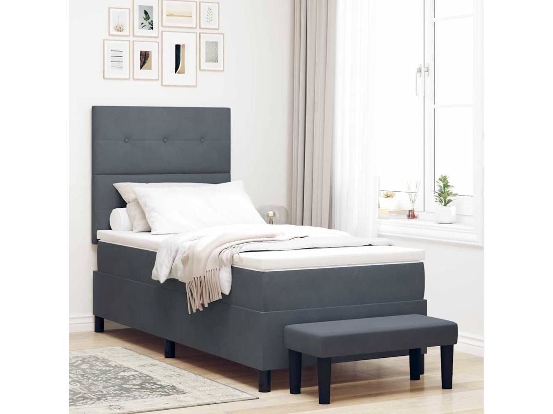 Vidaxl Cama Box Com Cabeceira Cinzento Escuro 190 X 90 Cm Veludo