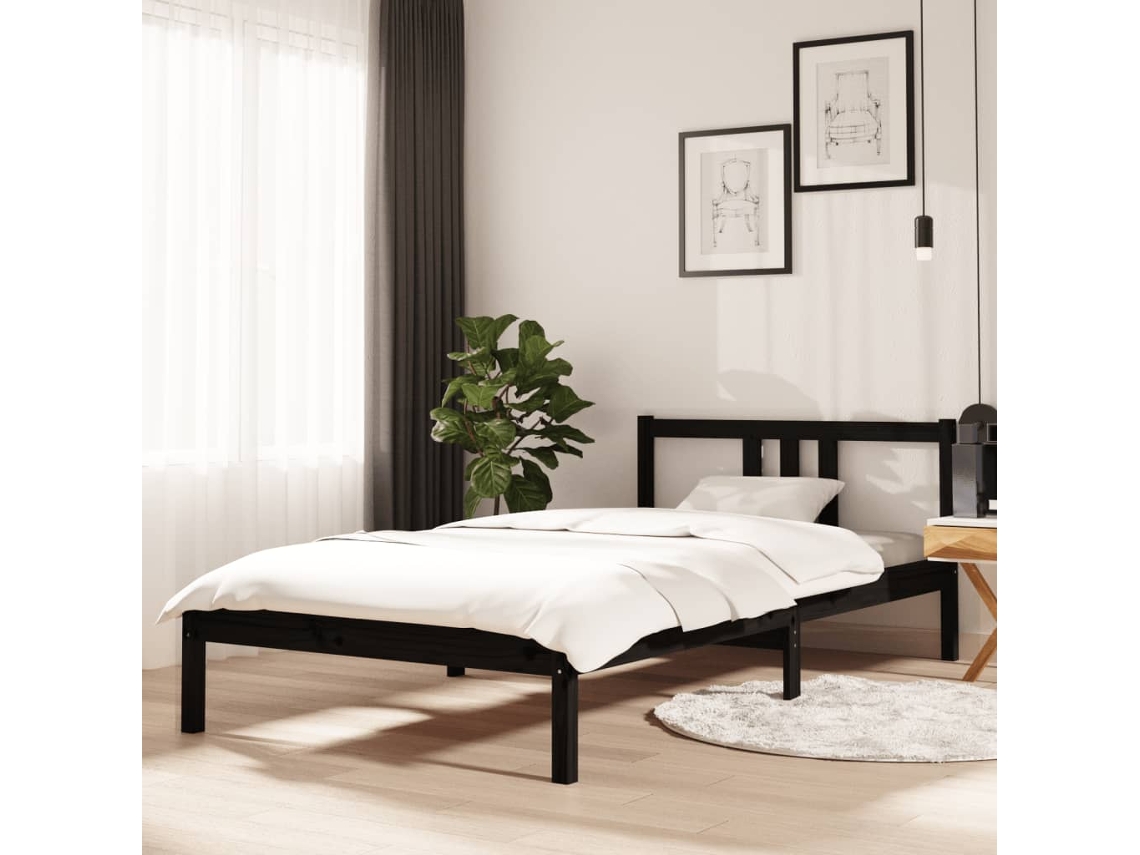 Estrutura De Cama 100x200 Cm Madeira Maciça Preto