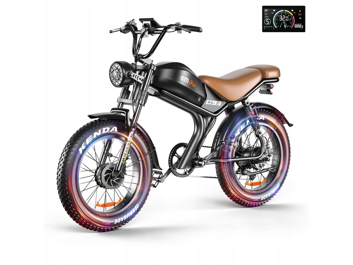 Bicicleta Elétrica De Montanha Emoko C93 Dois Motores De 1000w, Bateria De 48v 20ah, Pneus 20x4.0, Sistema De Suspensão Total.