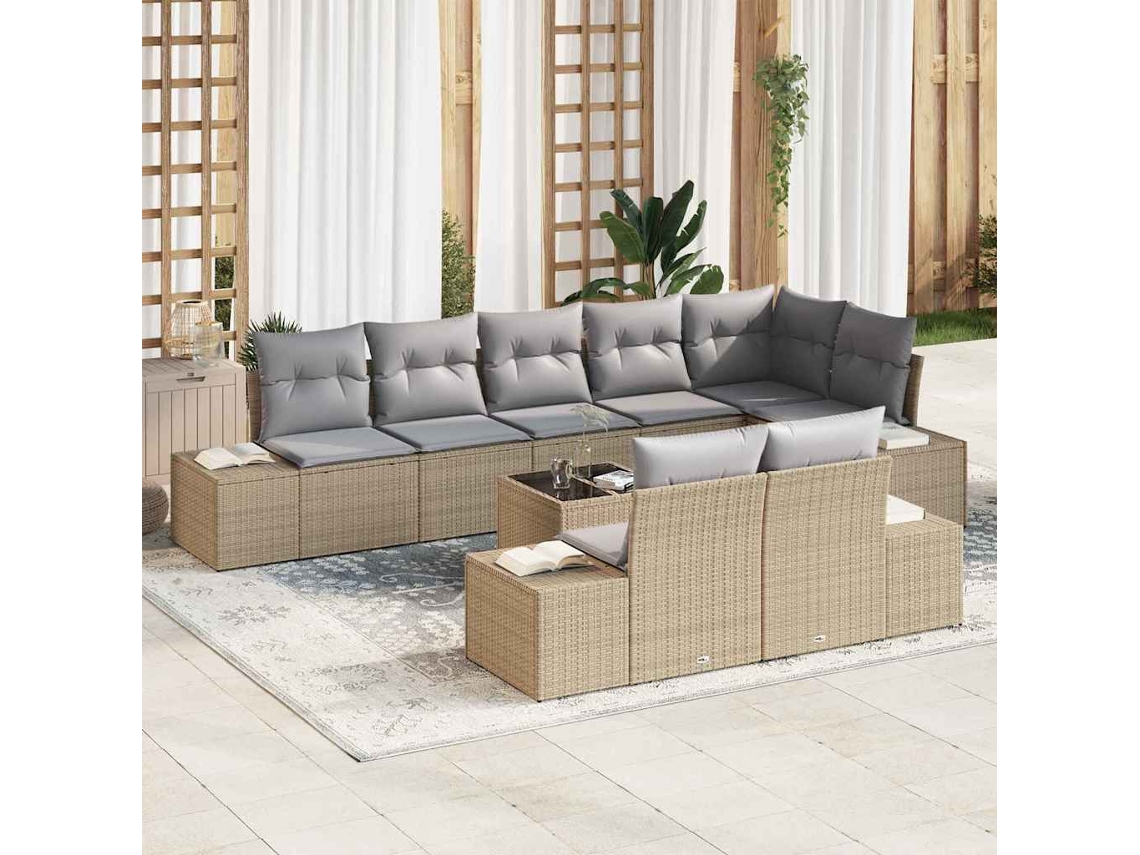 Vidaxl Conjunto De Sofá De Jardim 9 Unid. Bege E Cinza Claro