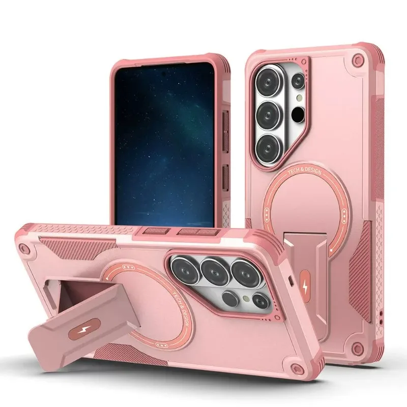 Capa Protetora Magnética (rosa) Para Samsung S24 Plus Com Suporte E Proteção Traseira Contra Impactos.