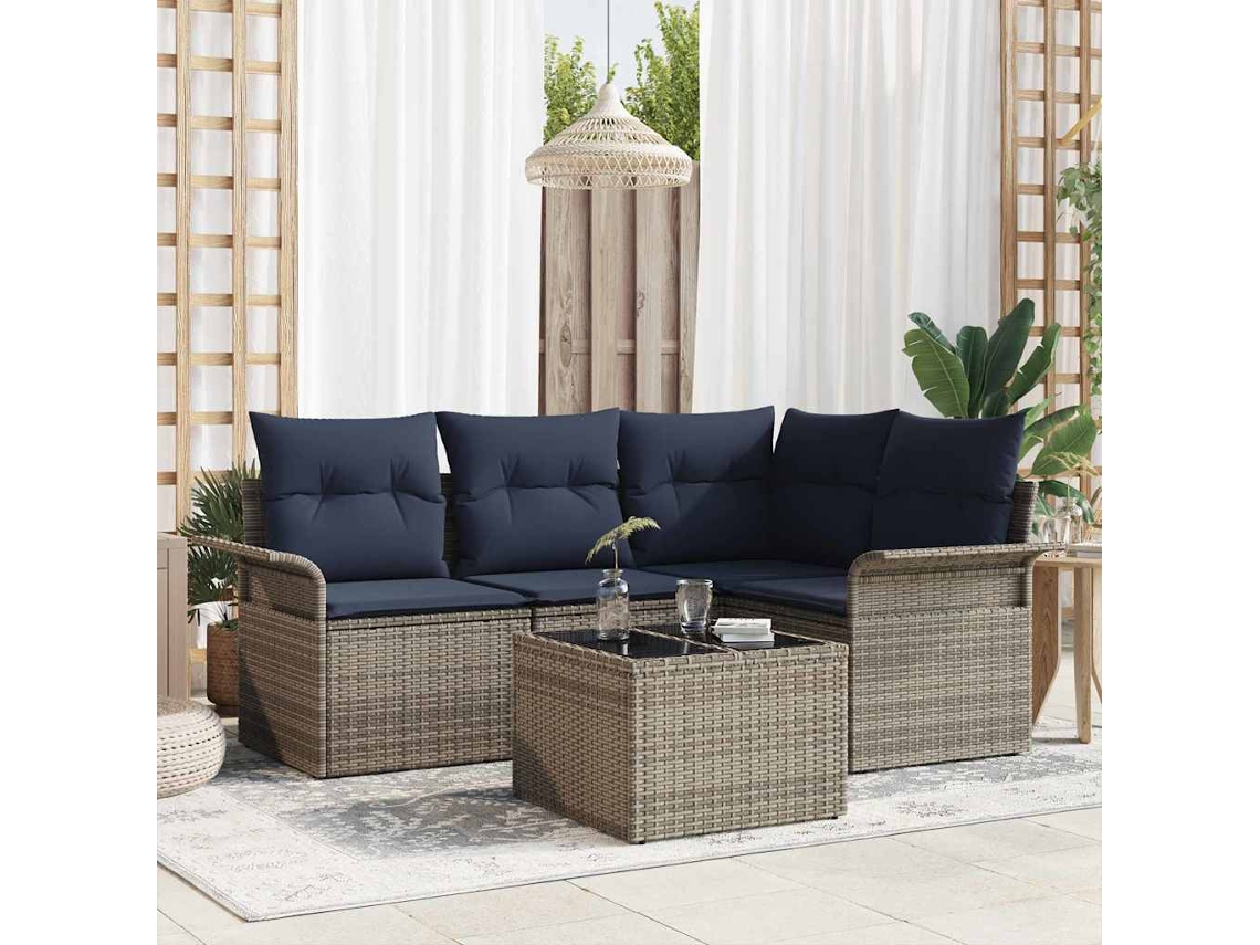 Vidaxl Conjunto De Sofá De Jardim Com Almofada 5 Pcs Cinzeto Vime Pe