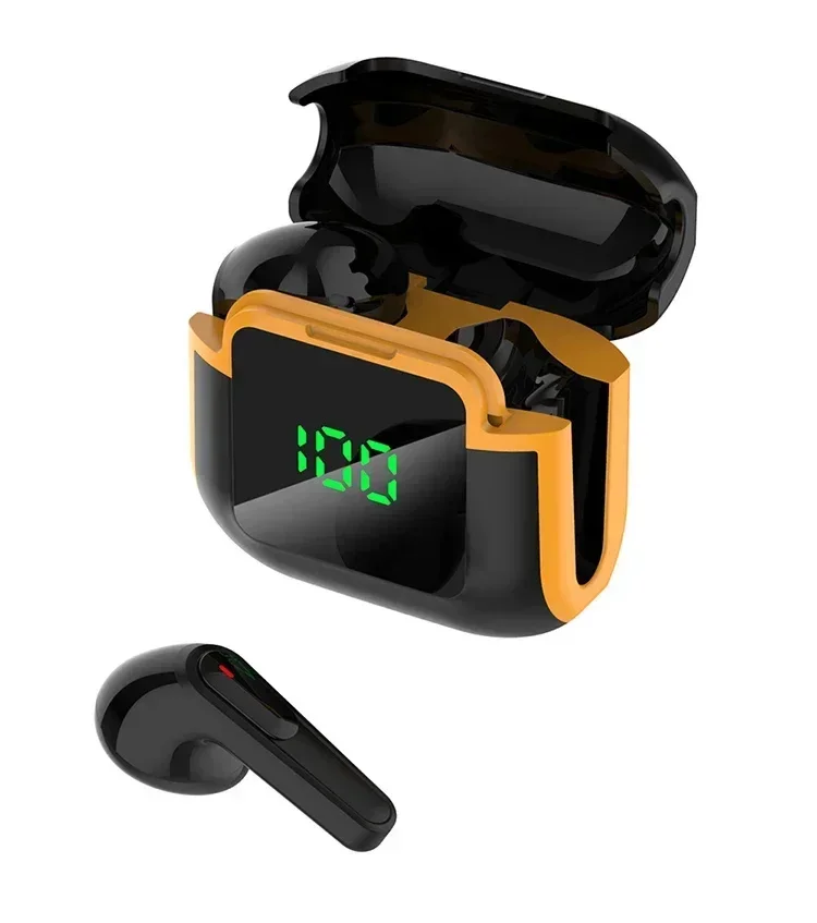 Fones De Ouvido Sem Fio Bluetooth 5.3 Com Cancelamento De Ruído E Controle Por Toque (preto E Amarelo) Com Visor De Led.