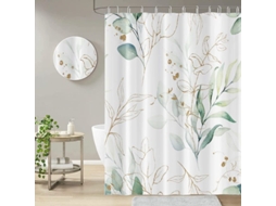 Cortina De Chuveiro Antimofo Com Estampa De Folhas Verdes, Cortina De Banheiro Em Tecido De Poliéster, 180 X 180 Cm, 12 Ganchos.