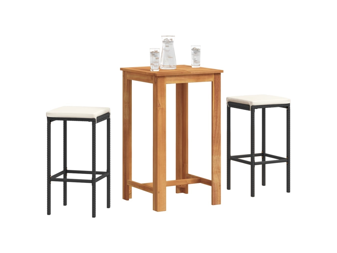 Pcs Conjunto De Bar Para Jardim Acácia Maciça/vime Pe Preto Dkd Home Decor