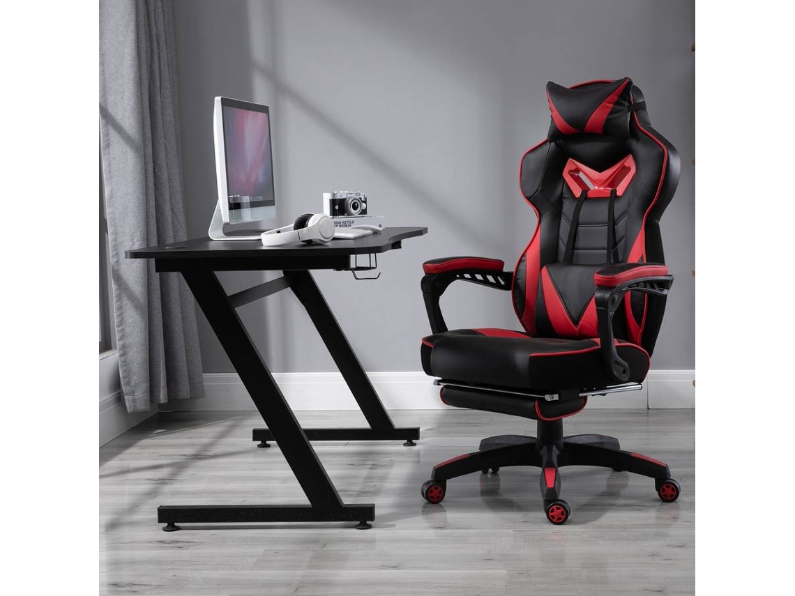 Mesa Gaming HOMCOM Com suporte de copos e fones (Preto - 120x65x74,5 cm - MDF)
