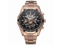 Relógio de bolso masculino Forsining com movimento mecânico analógico, ouro rosa e preto.