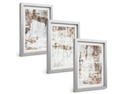 Composição De Quadros Padrões Abstratos Em Branco E Marrom Espelharte (3 Peças 20x30 Cm)