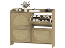 Sapateira Estreita Com 4 Portas De Vime Para Entrada Com Prateleiras Ajustáveis Para 16 Pares De 104,5x24x88 Cm Madeira