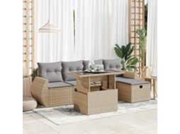 Vidaxl 6 Pcs Conjunto De Sofás P/ Jardim Com Almofadões Vime Pe Bege