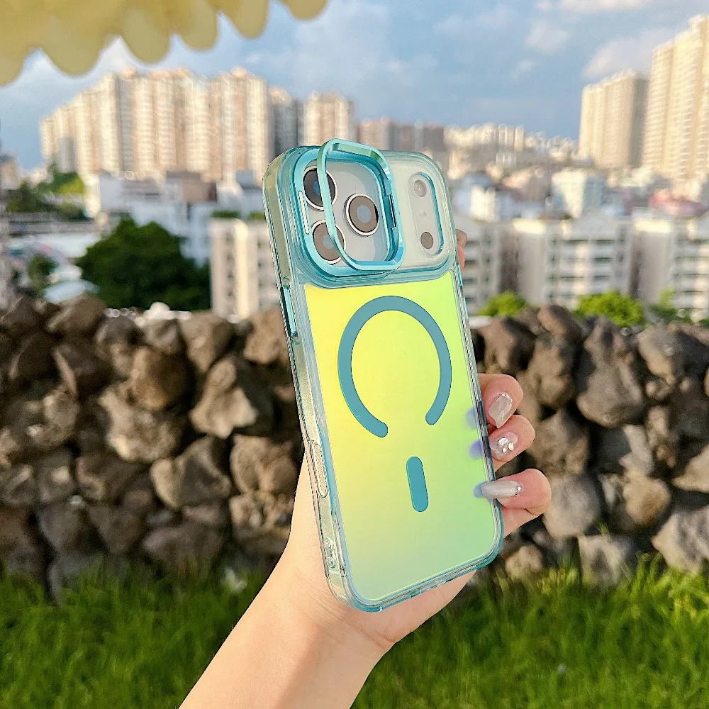 (iphone 14 Pro Max, Azul) Capa Para Iphone Com Suporte Magnético Que Muda De Cor E É Compatível Com Magsafe.