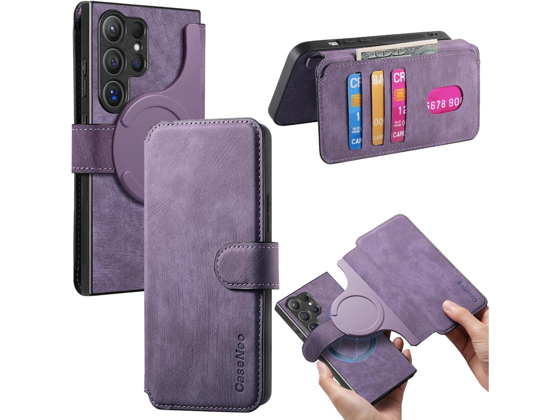 Capa Para Samsung Galaxy S26 Ultra Em Couro Retrô Com Carteira Magnética, Flip. Roxo Czhhmart