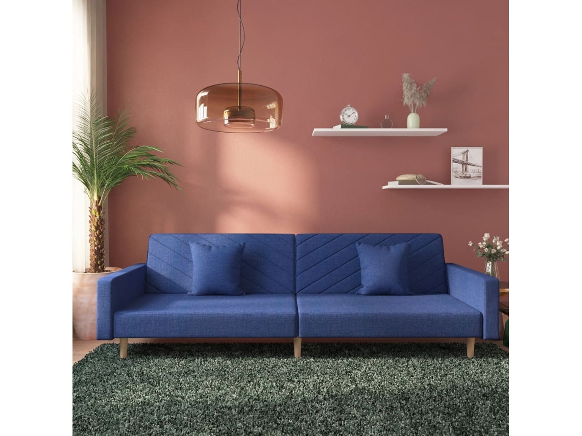 Vidaxl Sofá-cama 2 Lugares Com Duas Almofadas Tecido Azul