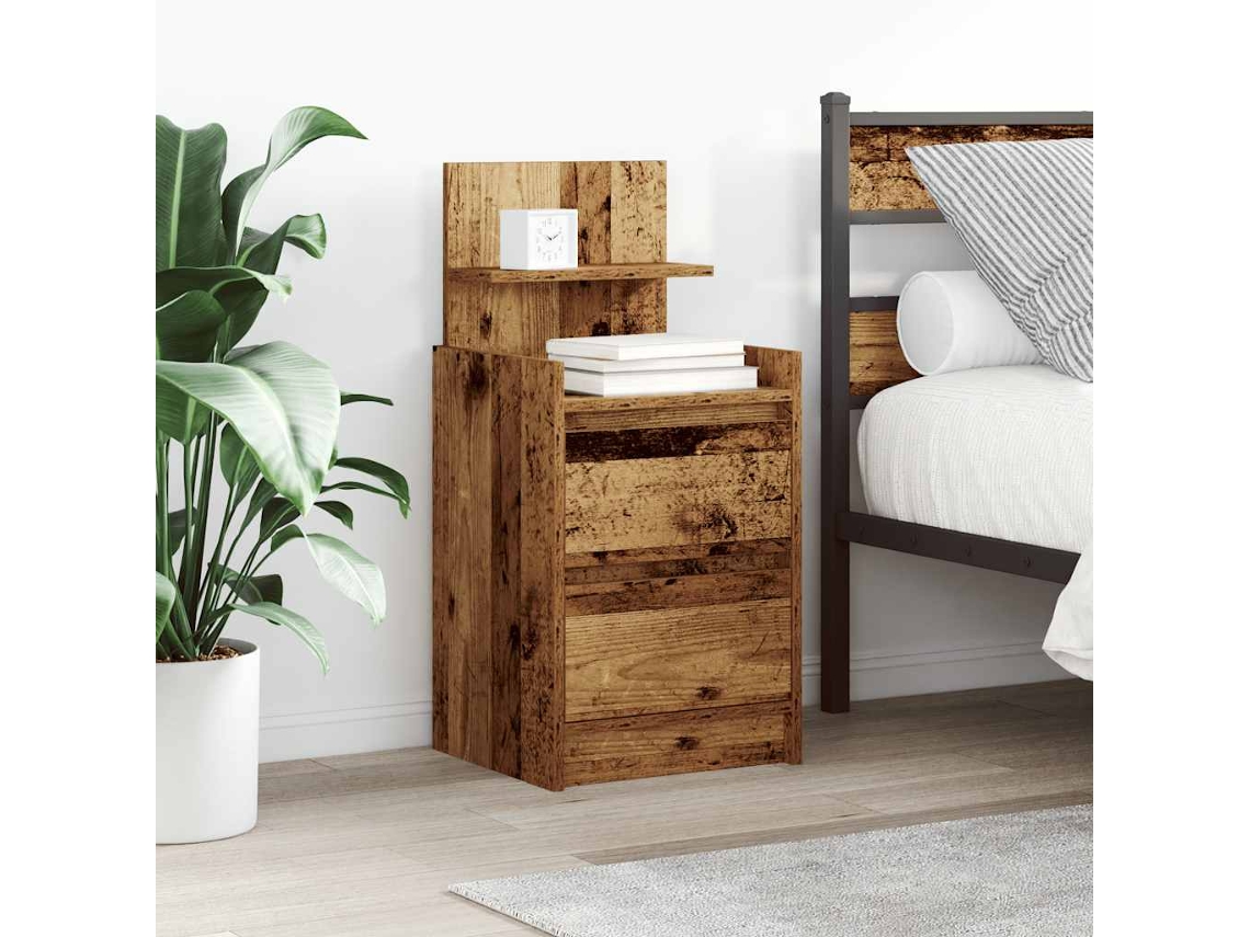 Vidaxl Mesa De Cabeceira Com 2 Gavetas 38x34x80 Cm Madeira Velha
