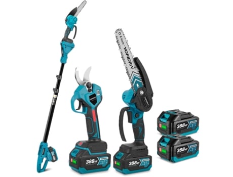 Conjunto Tesoura De Poda Elétrica E Motosserra Telescópica, Vara 1,7 M Motosserra Brushless 8 Tesoura Elétrica 28 Mm, 2 Baterias Yofidra