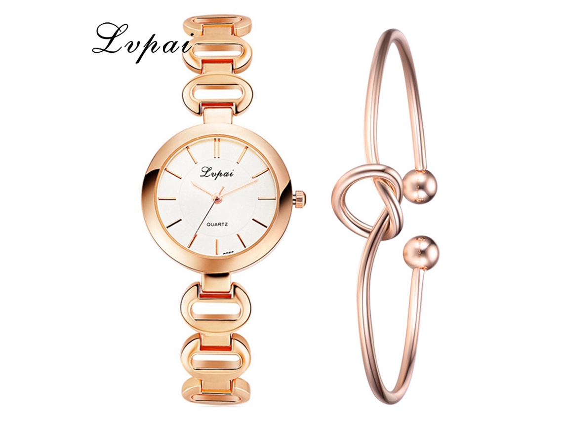 Relógio de Pulso Feminino de Quartzo Casual Pulseira Elegante Strass Ouro Rosa Branco