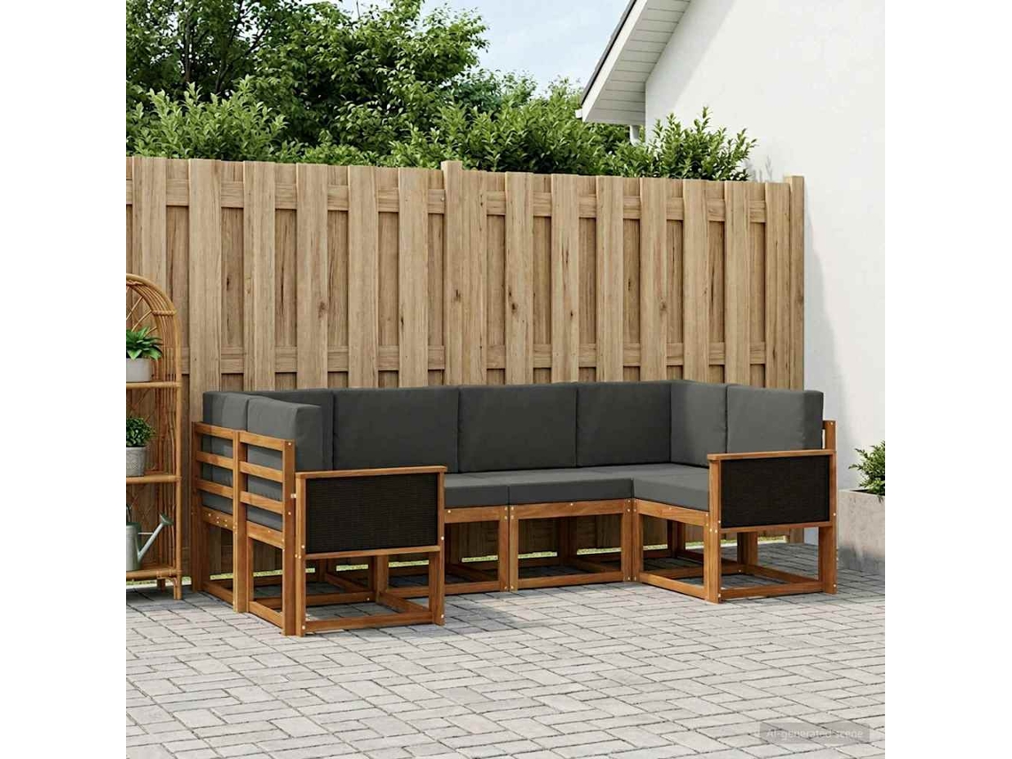 Vidaxl Conjunto De Sofás Para Exterior 6 Pcs Natural E Antracite