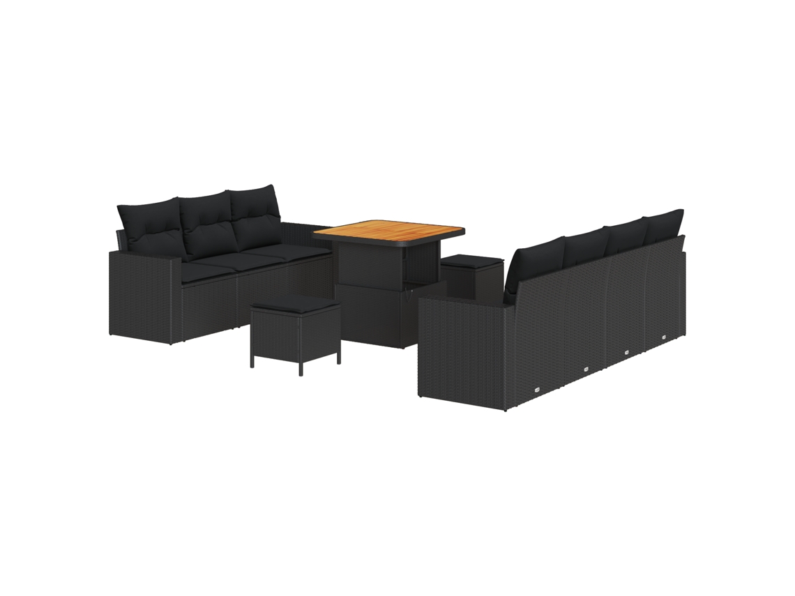 Conjunto 10 Sofá De Jardim Vidaxl Preto Vime Pe (80 X 80 X 71 Cm)