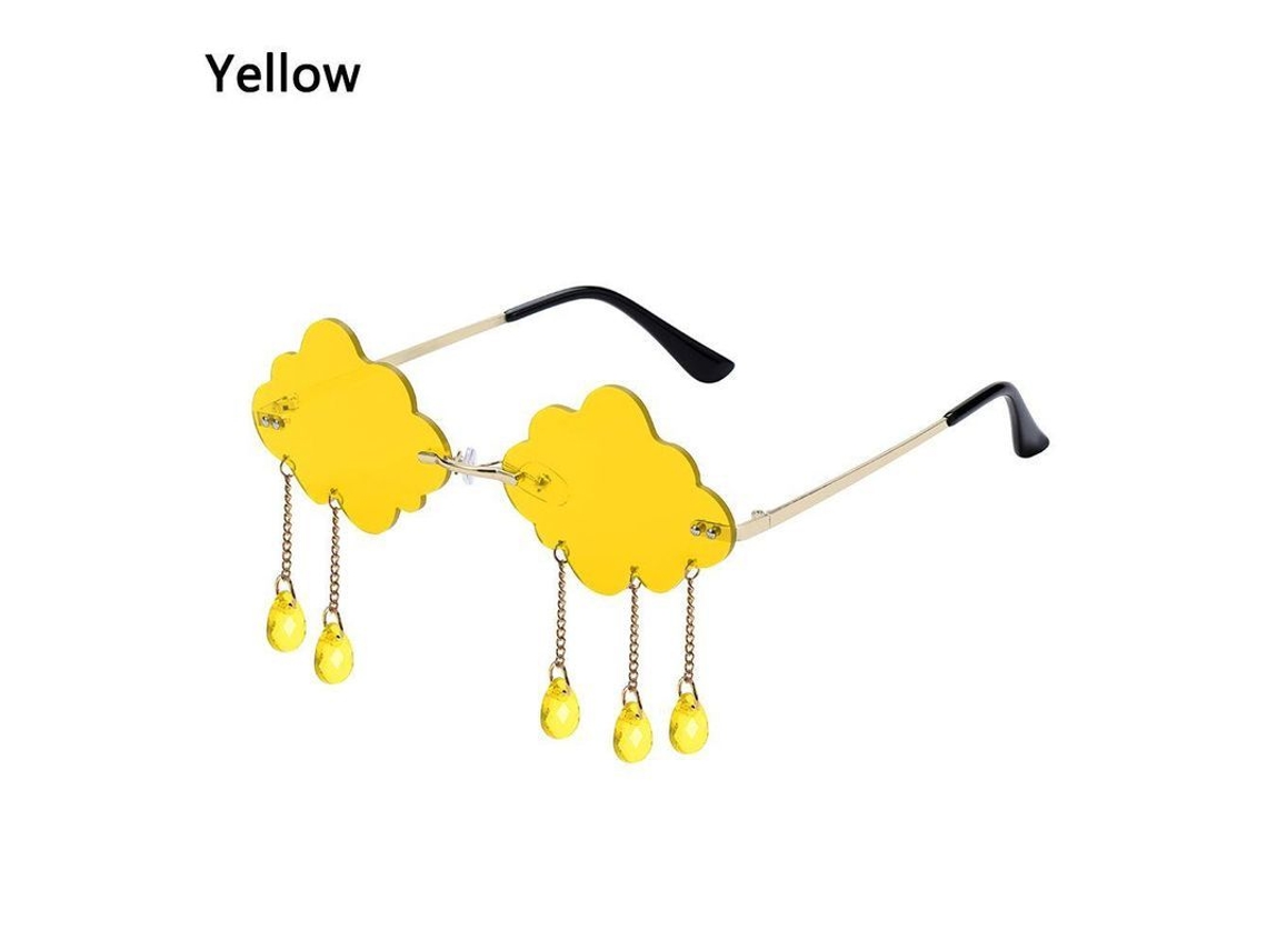2026-óculos De Sol Retrô Sem Moldura Nuvens Com Pingentes De Diamante Uv400 Moda Feminina Masculina Vintage A-amarelo