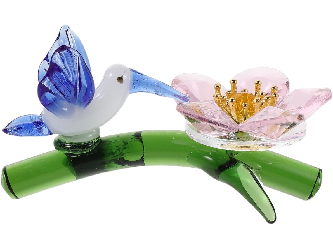 Estatueta De Beija-flor Com Flor De Cristal, Escultura Decorativa, 8,9 Cm (3,5 Polegadas)