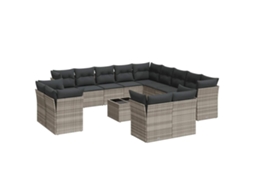 Conjunto de 14 Sofás Jardim com Almofadões Vime Pe Cinzento Claro MAISON EXCLUSIVE (14 pcs)