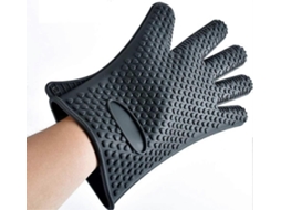 Luva de forno de silicone com estampa de coração em cor sólida, resistente ao calor, para cozinha, churrasqueira e forno, nas cores laranja e preta.