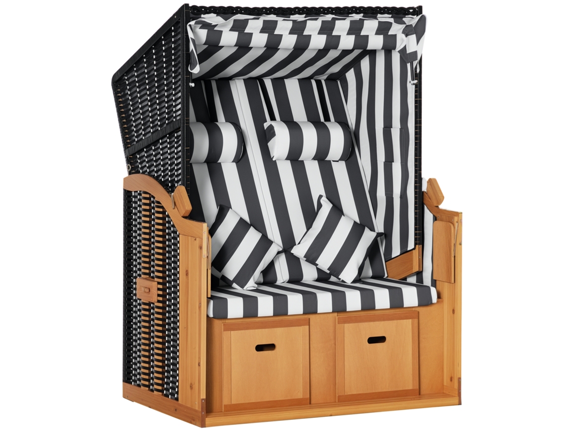 Cadeira de Praia com Apoio para os Pés, Mesa Dobrável, Almofadas de Pescoço, Natural + Cinza + Branco ZENCORE SERVICES