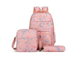 Mochila De Três Peças De Grande Capacidade, Mochila Estampada Rosa