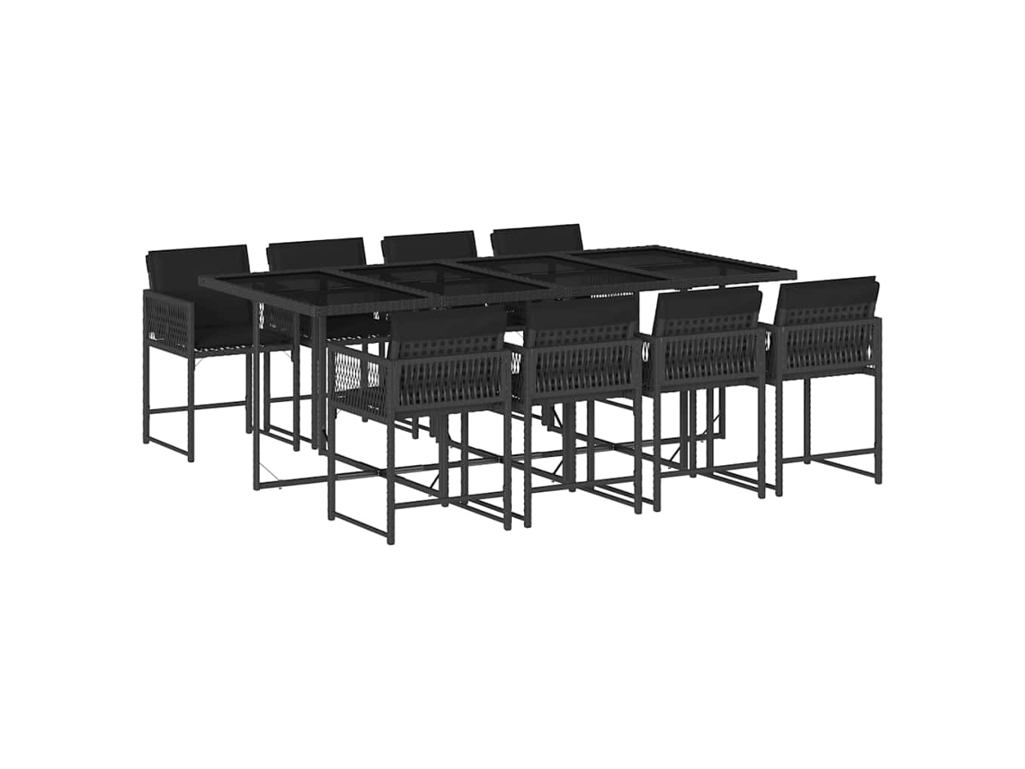 Conjunto de 9 Jantar para Jardim com Almofadões Vime Pe Preto MAISON EXCLUSIVE