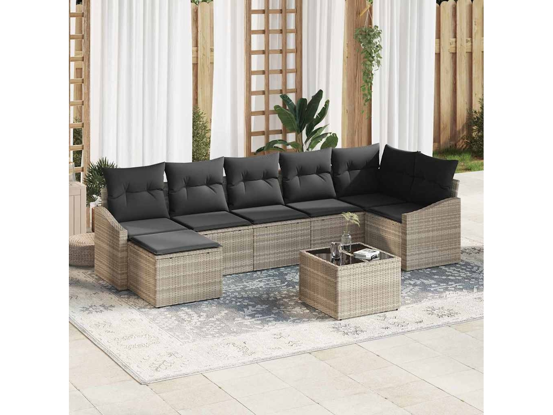 Vidaxl Conjunto De Sofás Com Almofada 8 Pcs Cinzento-claro Vime Pe