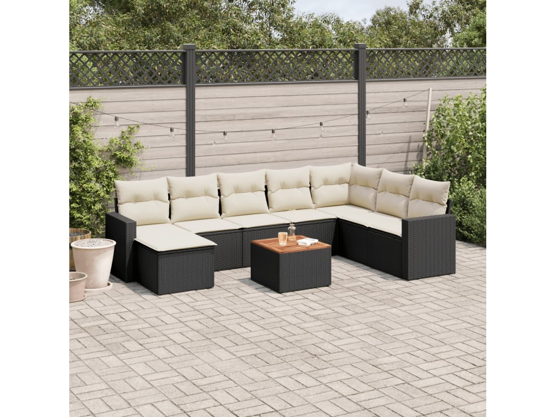 Vidaxl 9 Pcs Conjunto De Sofás P/ Jardim C/ Almofadões Vime Pe Preto