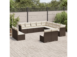 Vidaxl 13 Pcs Conjunto Sofás P/ Jardim C/ Almofadões Vime Pe Castanho